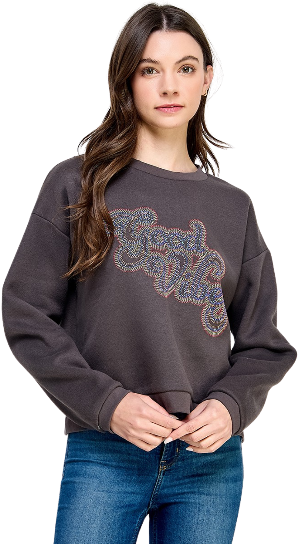 Good Vibes Grey Retro Sweatshirt