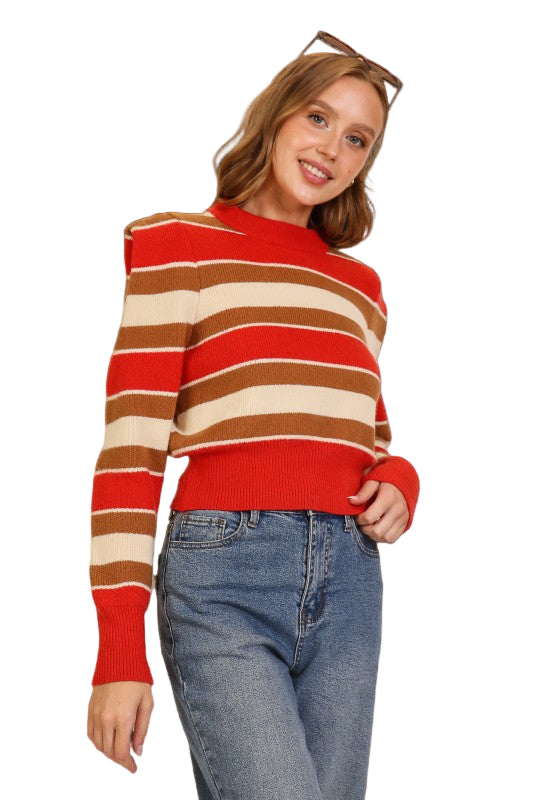 Retro Stripe Puff Sleeve Sweater - The Ruby