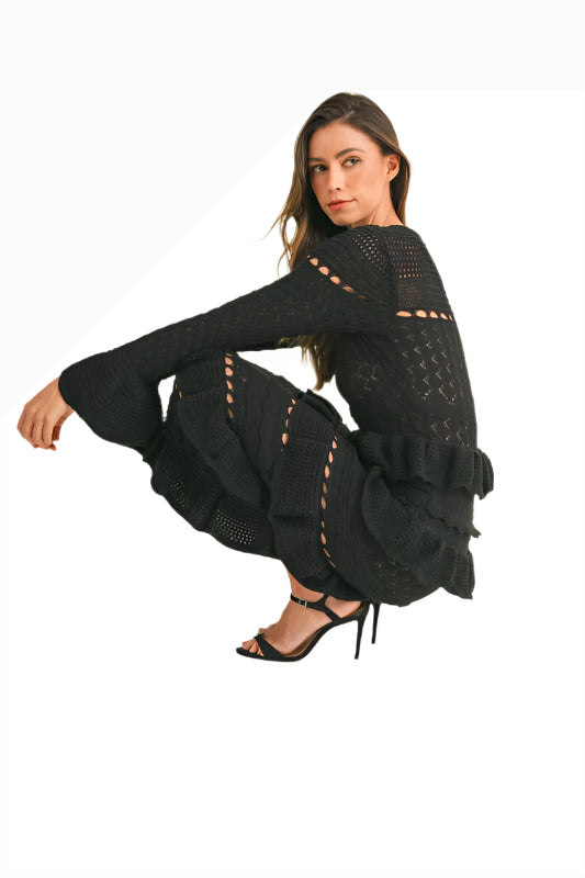 The Gatsby Ruffle Tiered Bell Sleeve Knit Bodycon Maxi Dress Alternate View