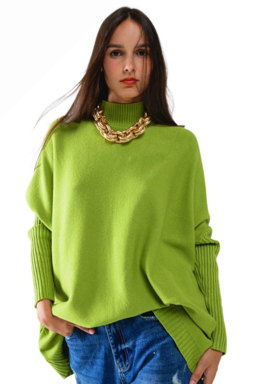 The Gigi - Oversized Cozy Green Sweater with Ribbed Sleeves