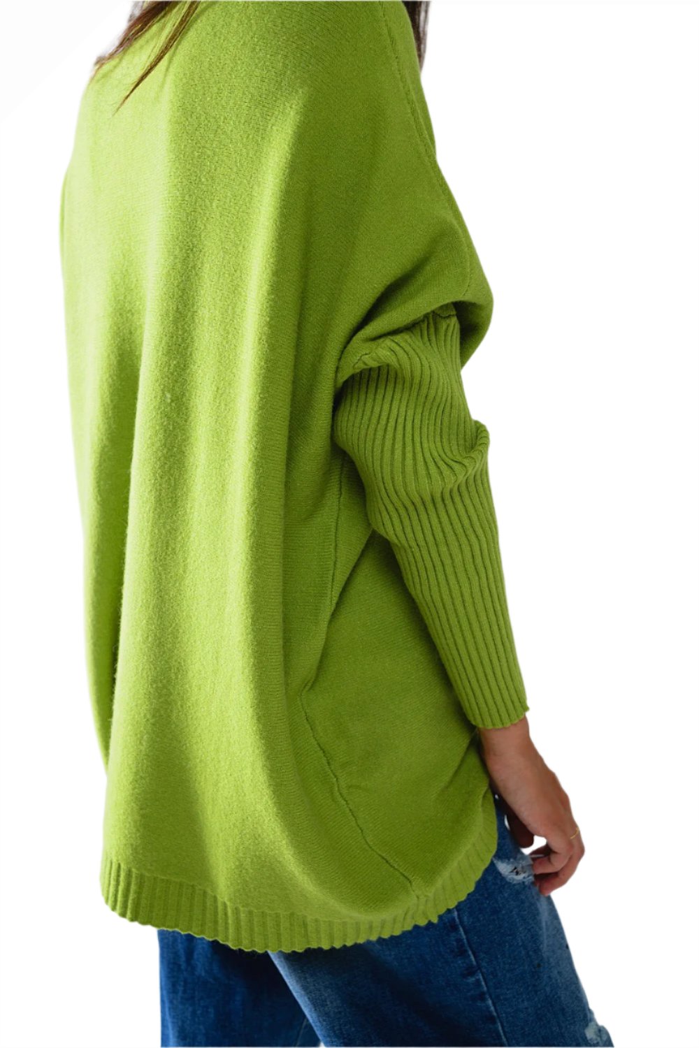 The Gigi - Oversized Cozy Green Sweater with Ribbed Sleeves