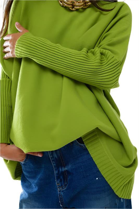 The Gigi - Oversized Cozy Green Sweater with Ribbed Sleeves