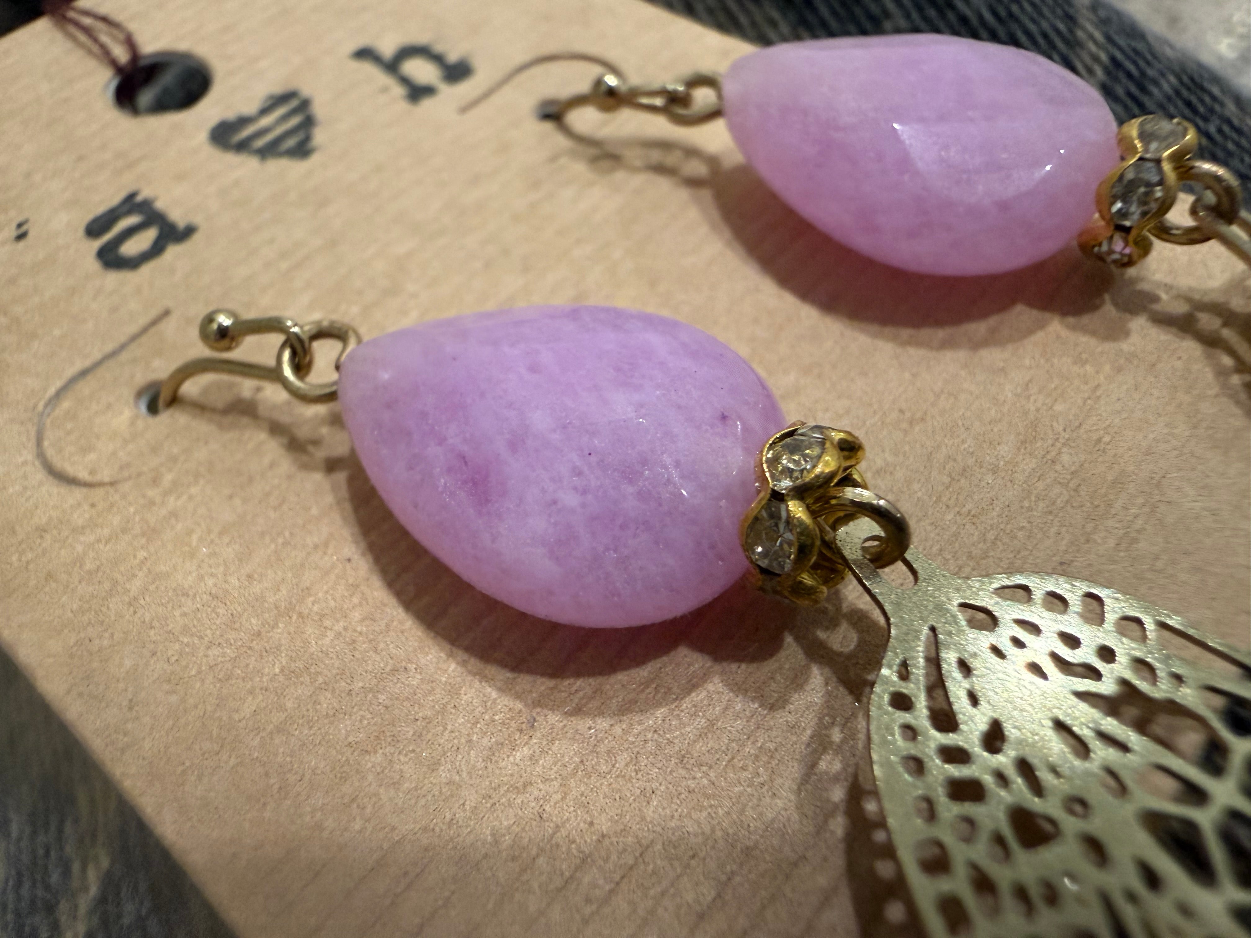 Amethyst Petal Filigree Drop Earrings