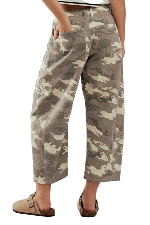 The Stand-Out Camo Barrel Leg Cropped Jean