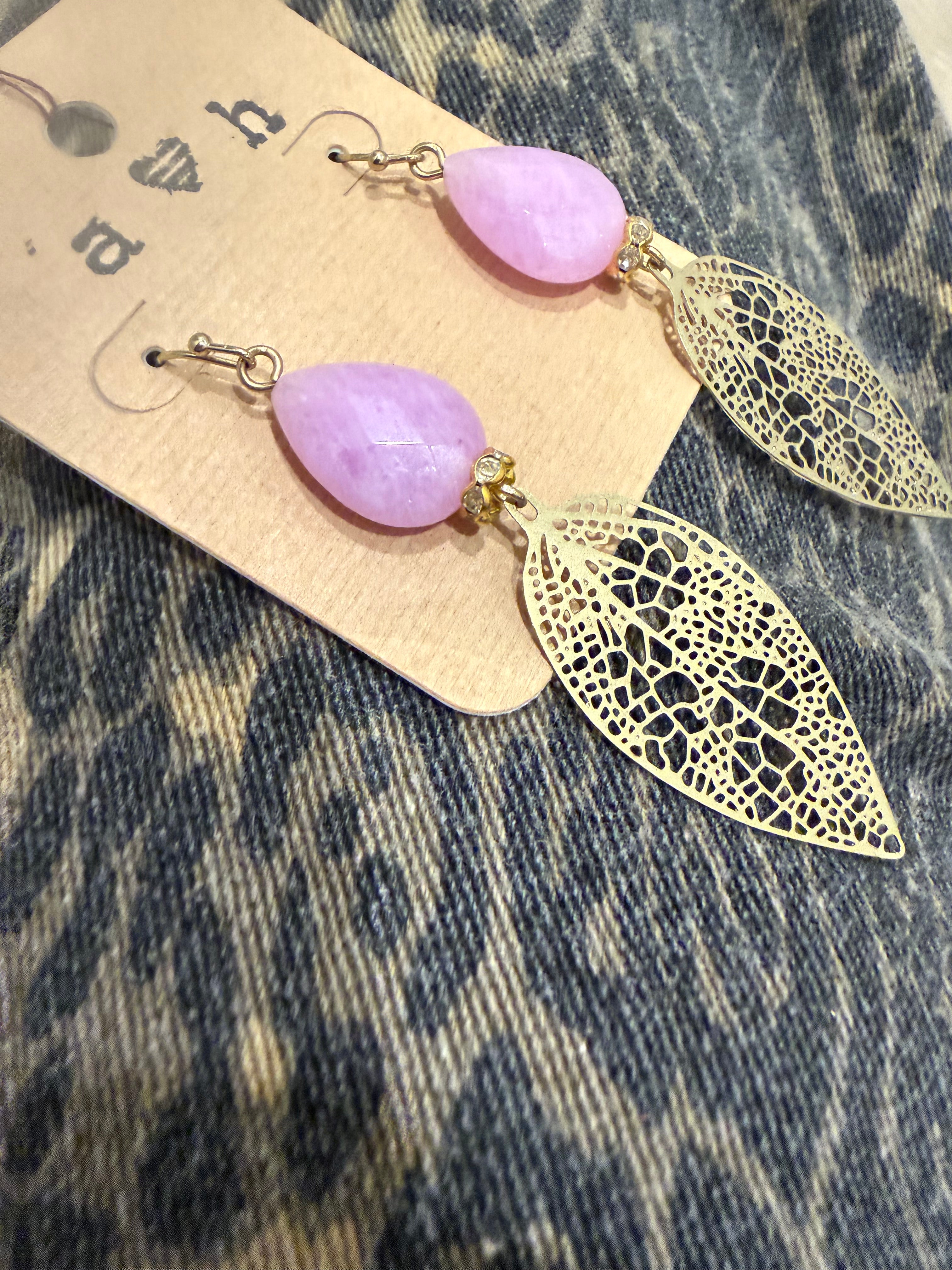 Amethyst Petal Filigree Drop Earrings