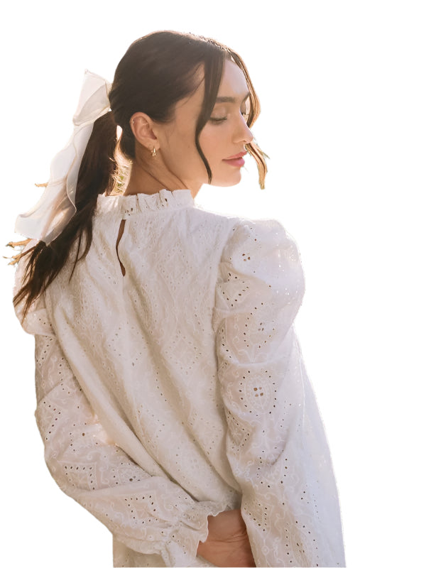 White Eyelet Dress with Scalloped Hem