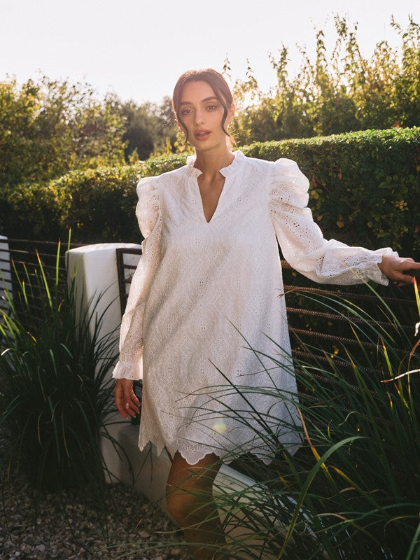 White Eyelet Dress with Scalloped Hem