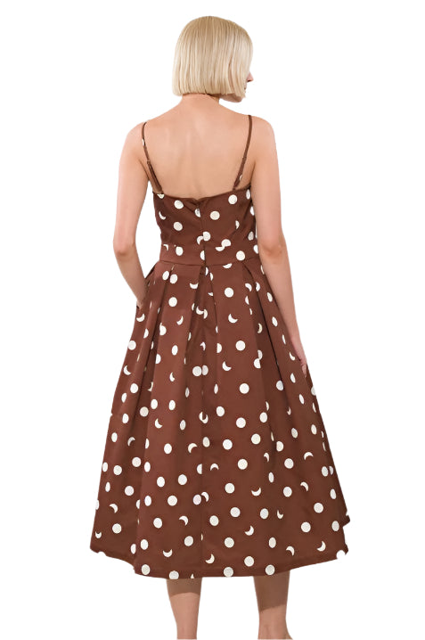 Brown and White Olka Dot Dress Back View