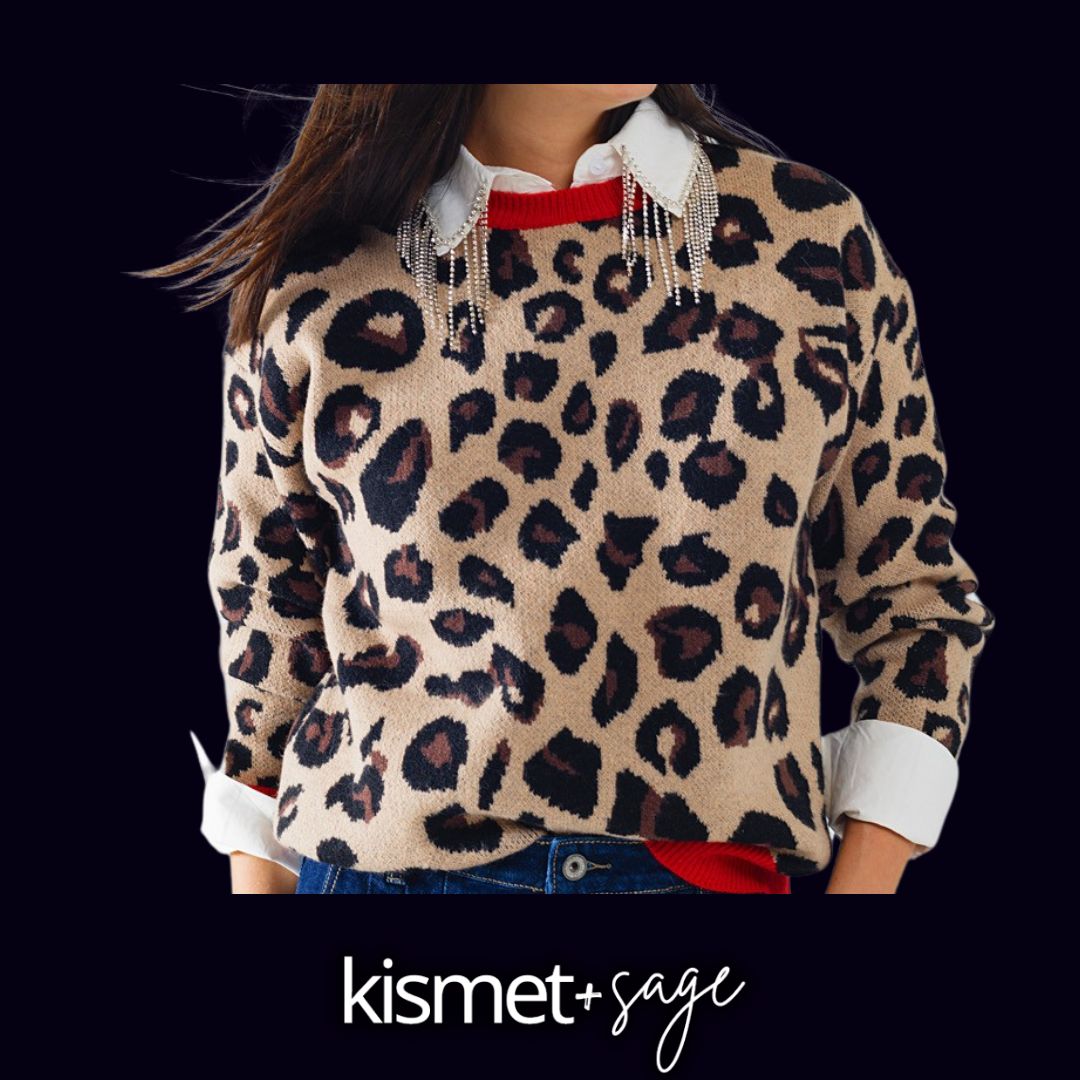 Kismet and Sage Lenora Leopard Pullover Seater on Model