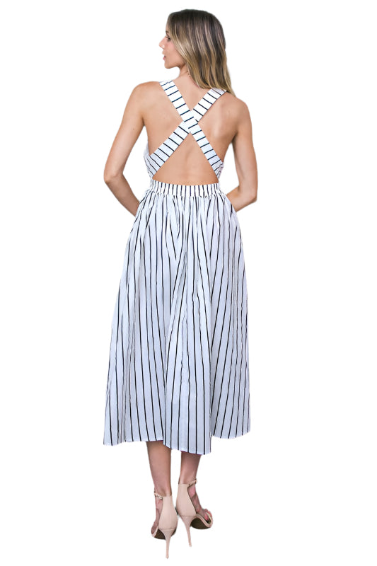 Lolly Poplin Striped Midi Dress Back View 