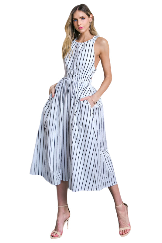 Lolly Poplin Striped Midi Dress Front View 2