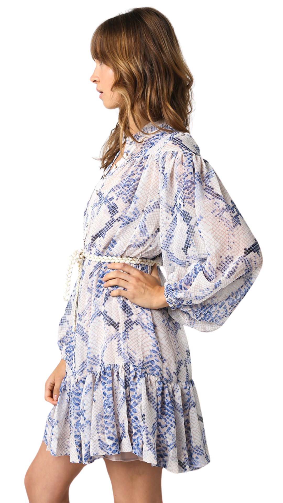 Siena Sin Blue Snakeskin Button Down Dress by Olivaceous L Siena Sin Blue Snakeskin Button Down Dress by Olivaceous L