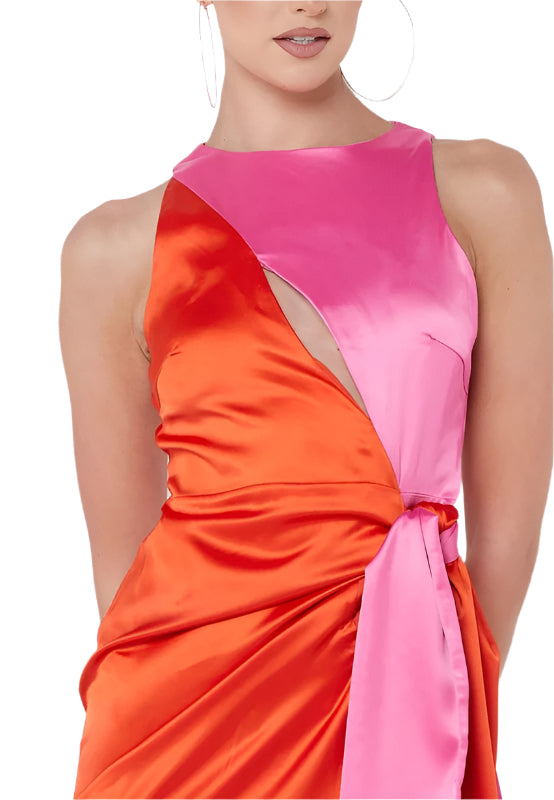The Calista - Pink + Orange Color Block Dress