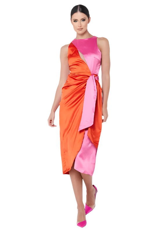 The Calista - Pink + Orange Color Block Dress
