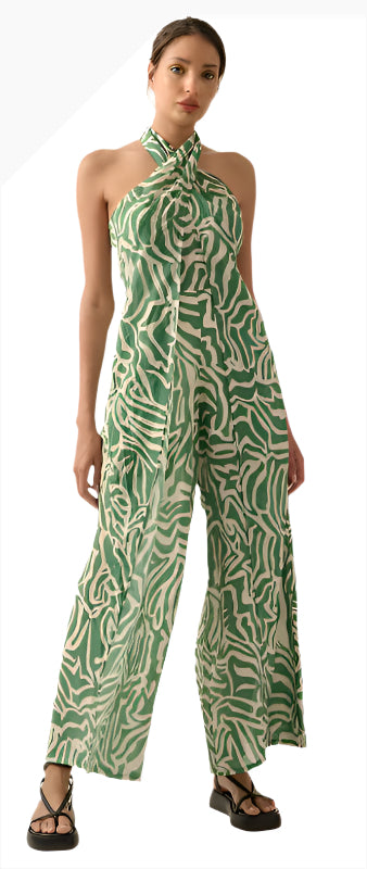 The Isla Abstract-Print Green Woven Romper