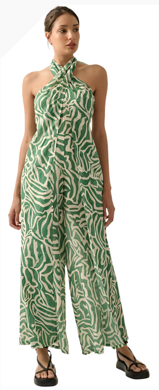 The Isla Abstract-Print Green Woven Romper