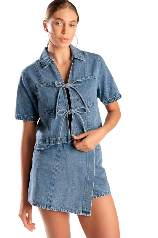 Denim Short Sleeve Tie-Front Top - The Charlie
