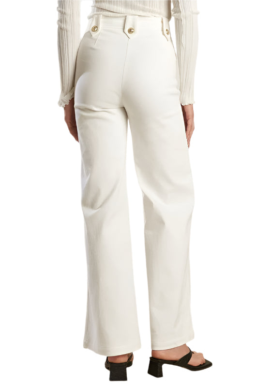 Veronique White High-Waisted Sailor Flare Pants – Stretch Cotton Slim Fit Back View