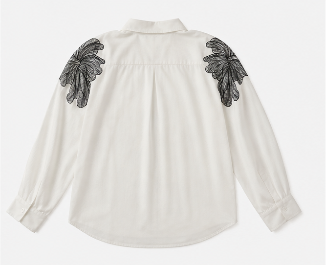 White Button Down with Black Lace Detail