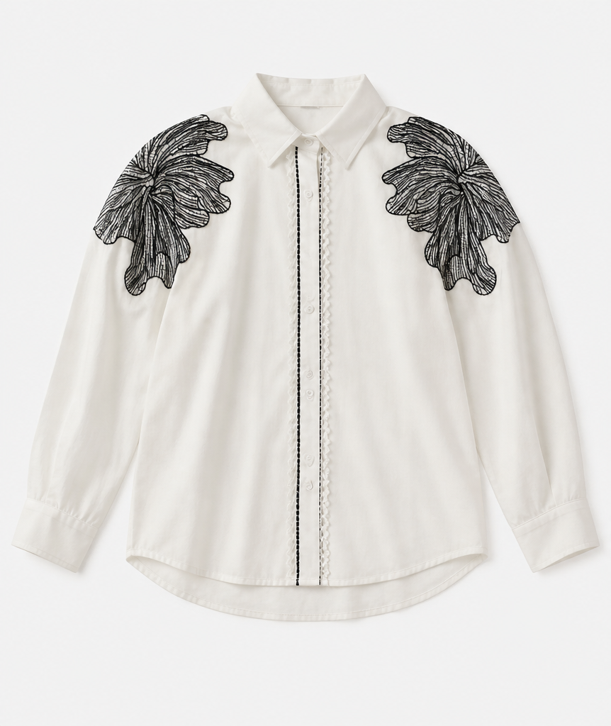 White Button Down with Black Lace Detail