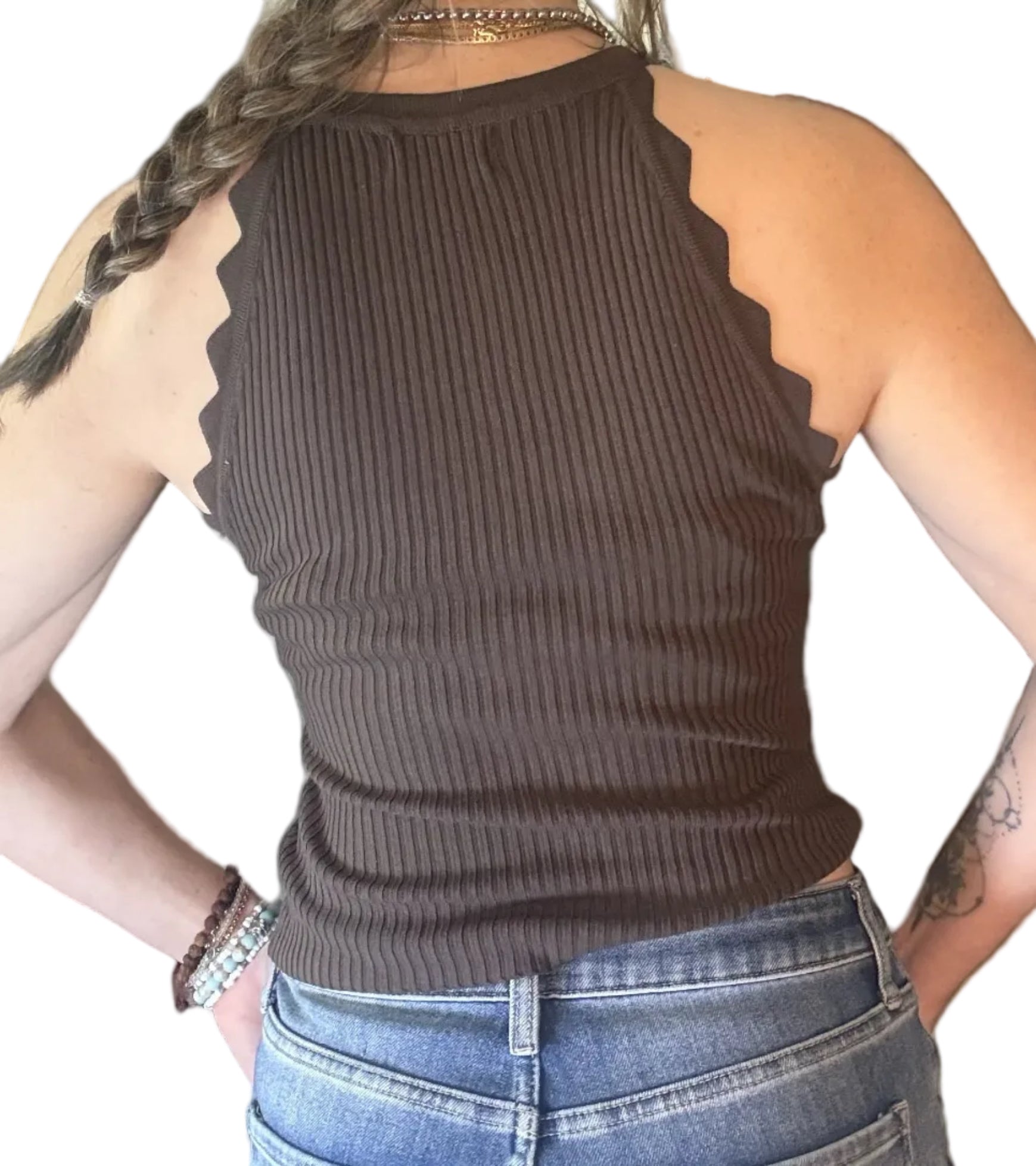 Chocolate Brown Scalloped Knit Tank Top | Kismet + Sage – kismet +