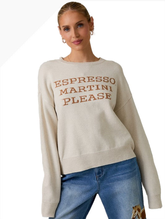 Espresso Martini Please Sweater – Cozy Knit in Cream & Caramel