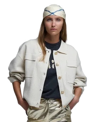 Ivory Collared Button-Front Cardigan Jacket