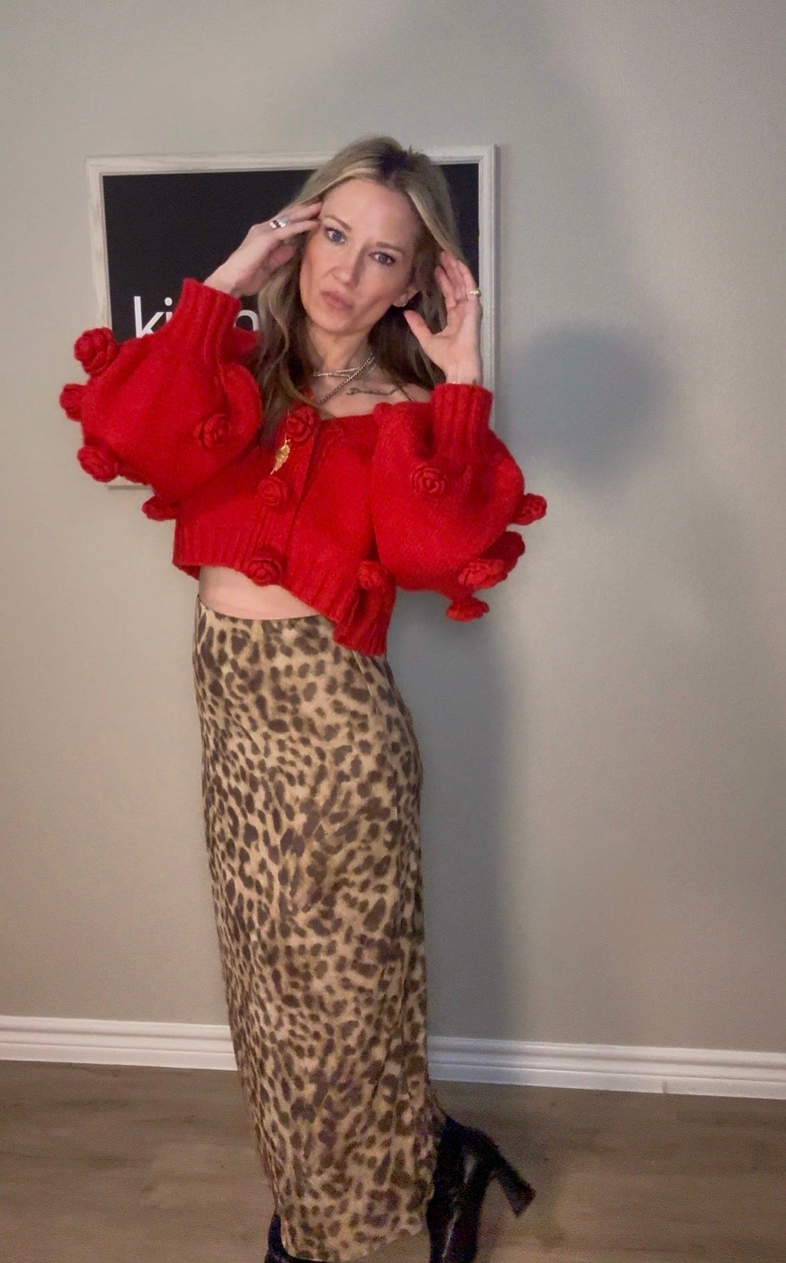 Leopard Print Sheer Layered Midi Skirt