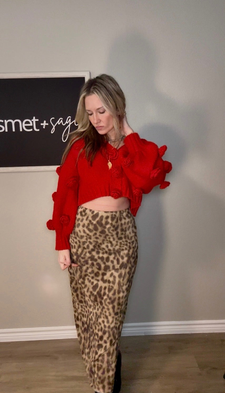 Leopard Print Sheer Layered Midi Skirt