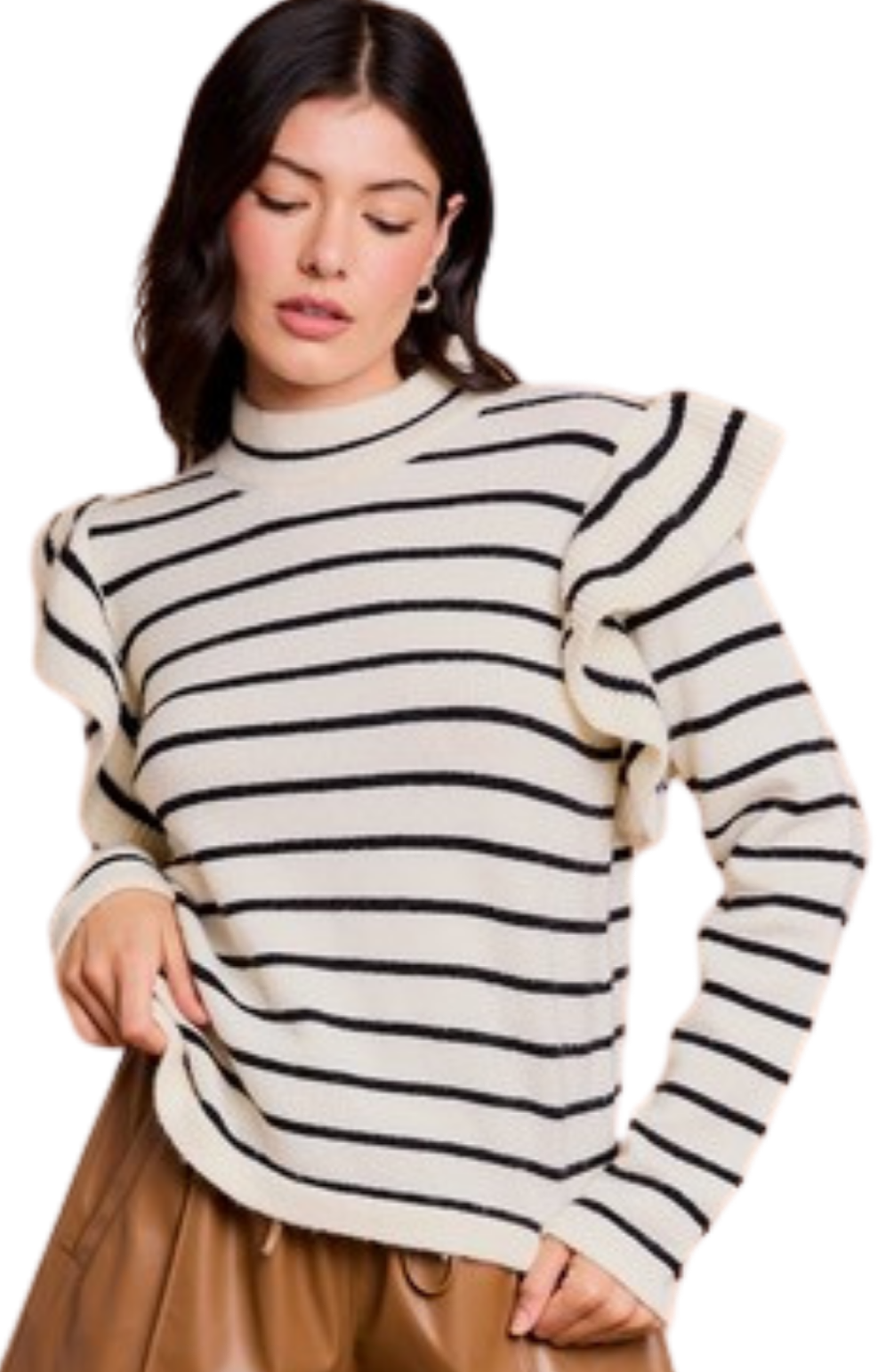 Loren Black and Cream Striped Sweater