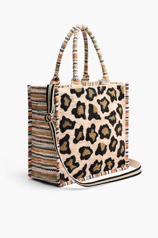 The Luxe Leopard Beaded Jacquard Tote