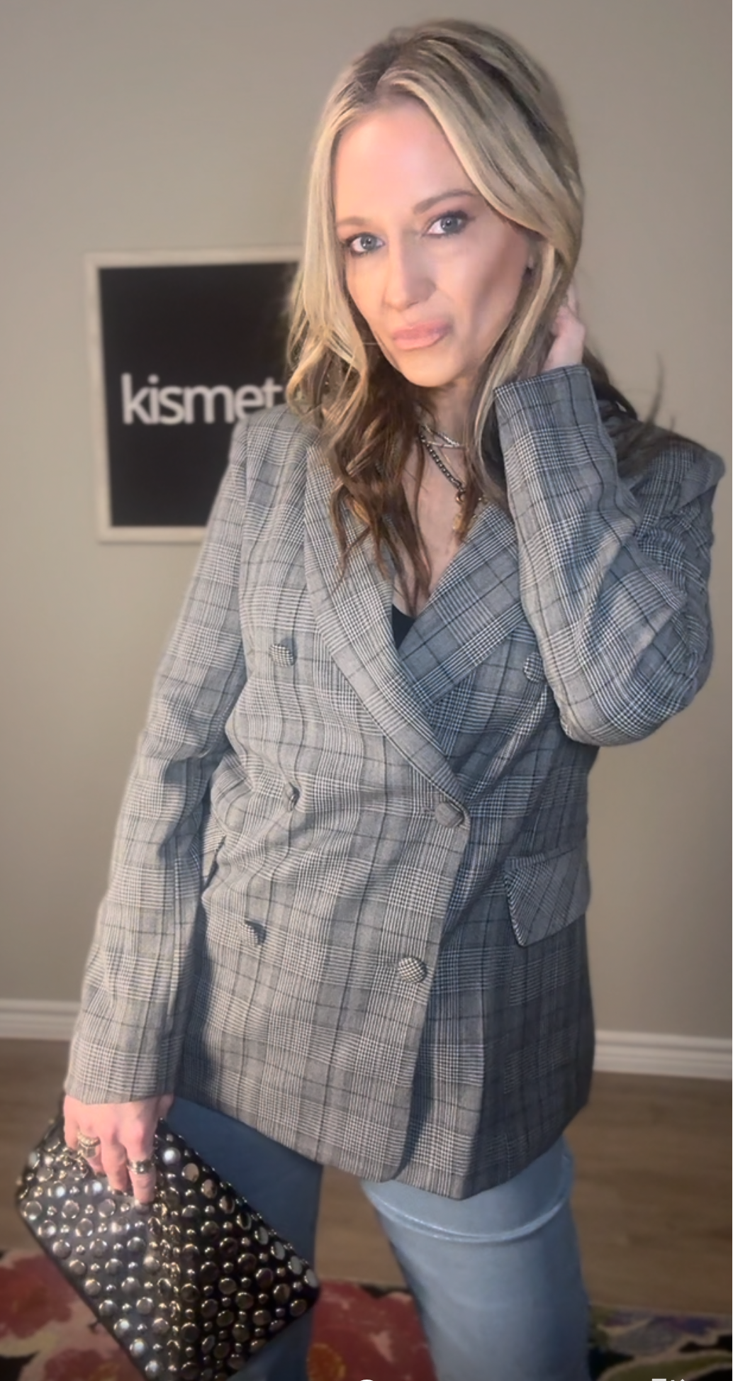 Plaid Double-Breasted Tailored Blazer