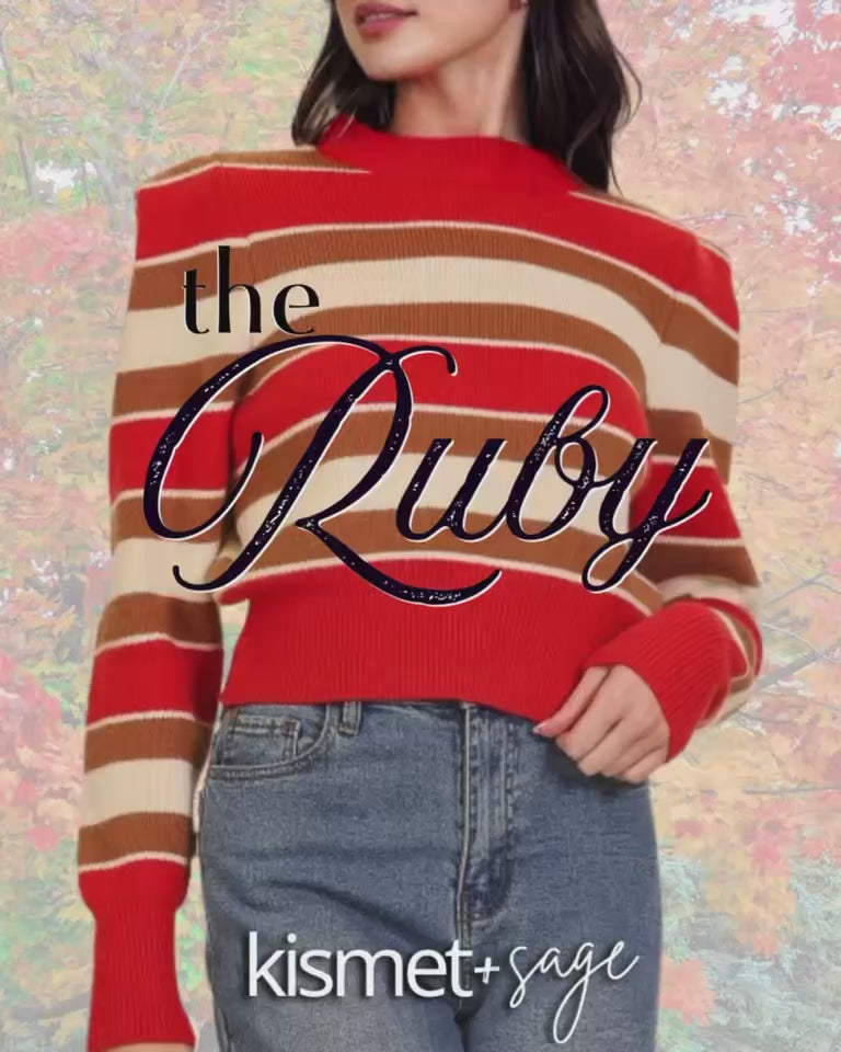 Retro Stripe Puff Sleeve Sweater - The Ruby