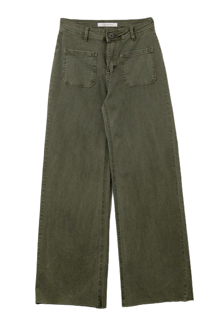Rowan Olive Wide-Leg Pants – Soft Stretch Denim with Front Pockets