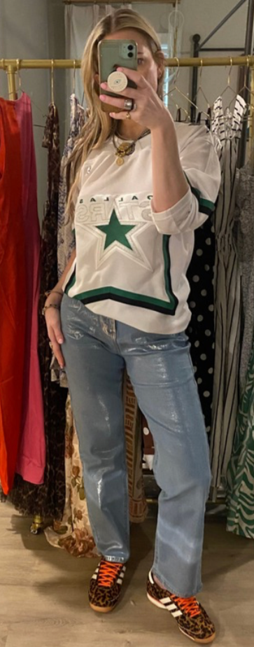 Disco Luxe Silver Foil Straight-Leg Jeans