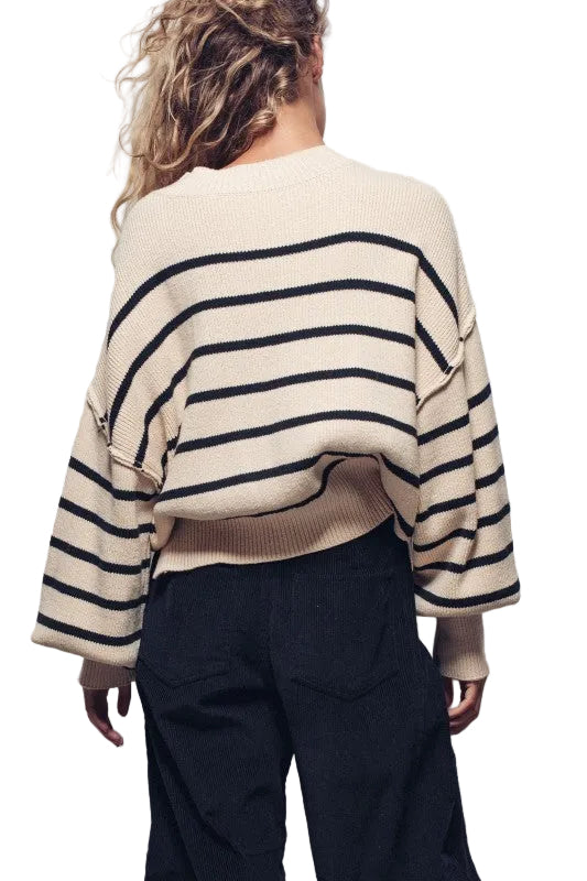 Striped Relaxed Knit Sweater with Wide Sleeves