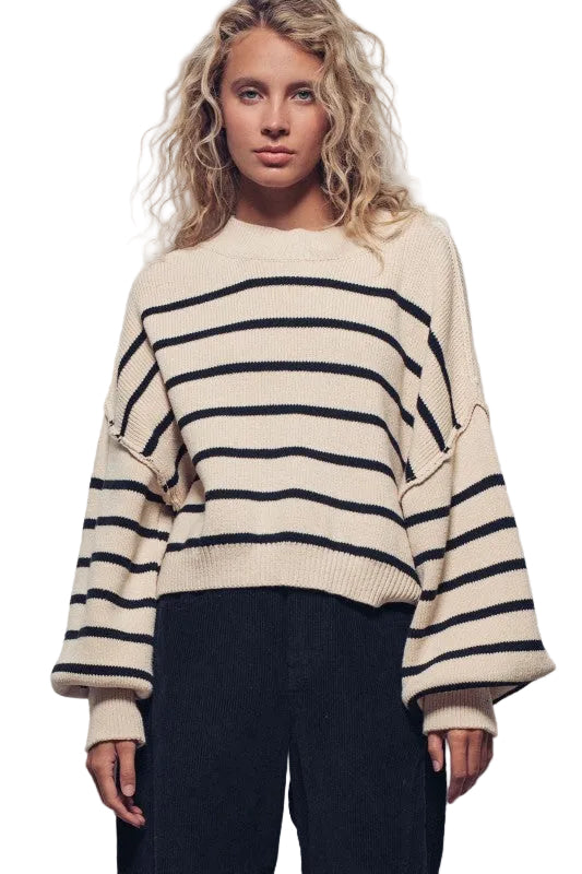 Striped Relaxed Knit Sweater with Wide Sleeves