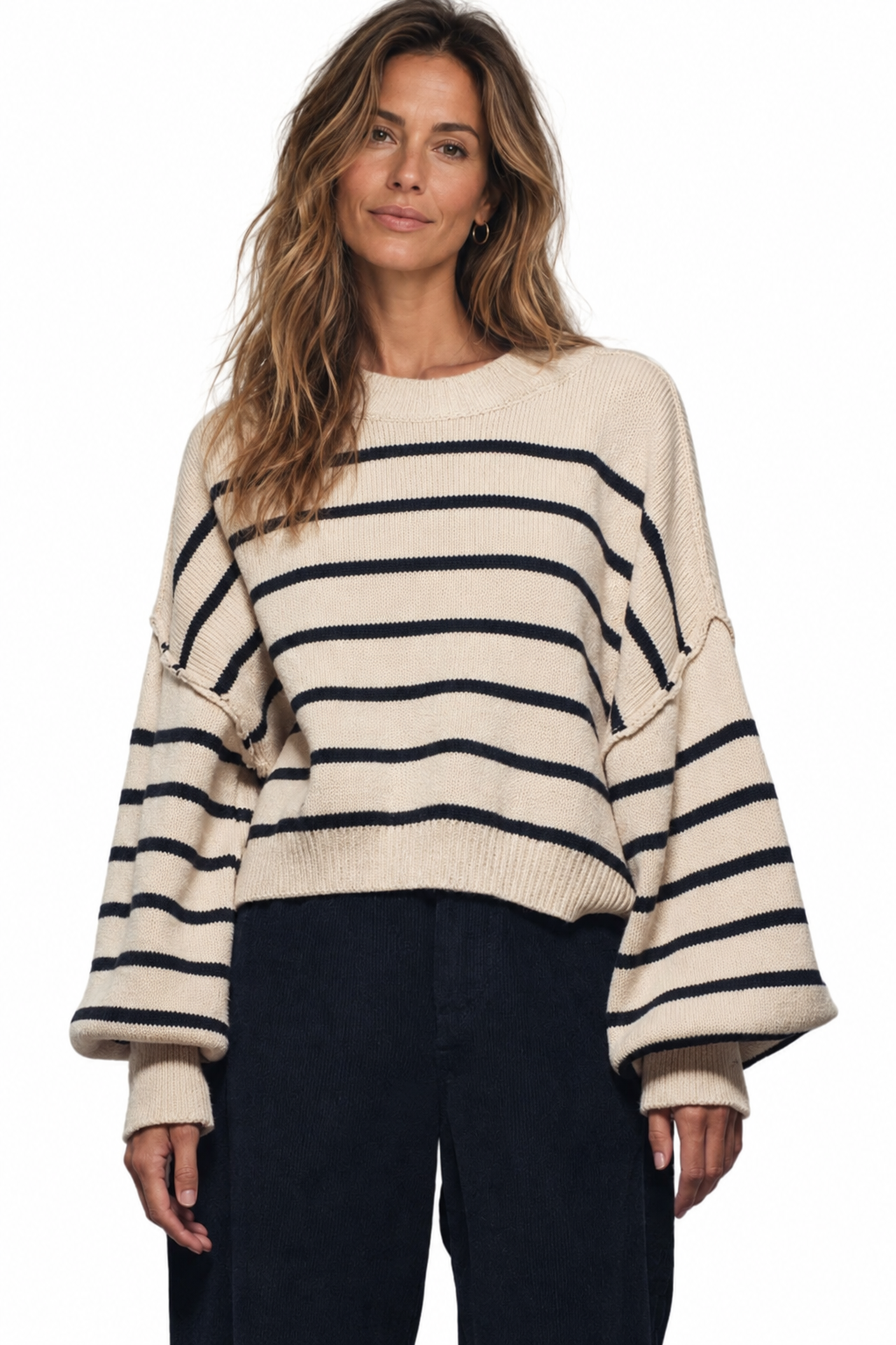 FINAL SALE // Striped Relaxed Knit Sweater with Wide Sleeves