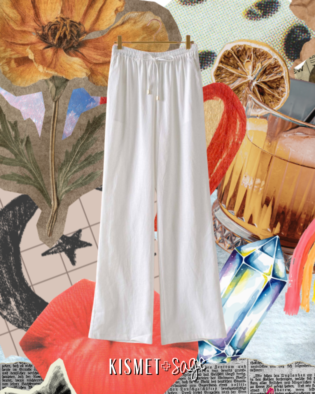 White Linen Wide-Leg Pants – Lightweight Relaxed Drawstring Lounge Pants