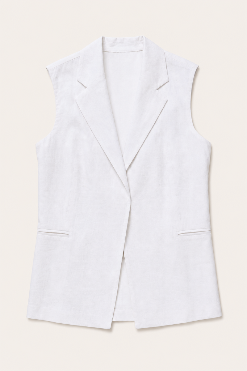White Linen Sleeveless Blazer Vest for Women